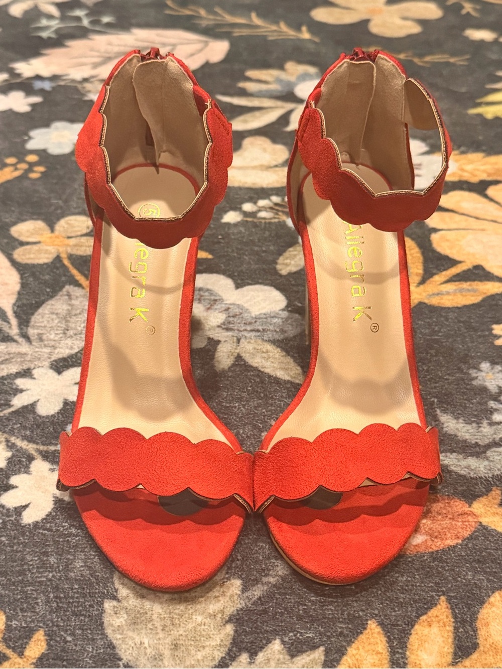 Allegra K Red Scalloped Ankle-Strap Heels